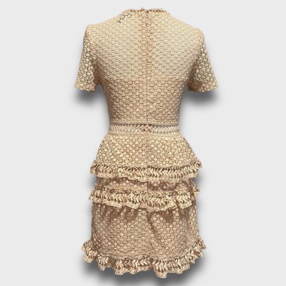 AQUA BODYCON KNIT YOLK LACE EYELET TIER MINI DRESS MEDIUM BLUSH PINK - Picture 4 of 14